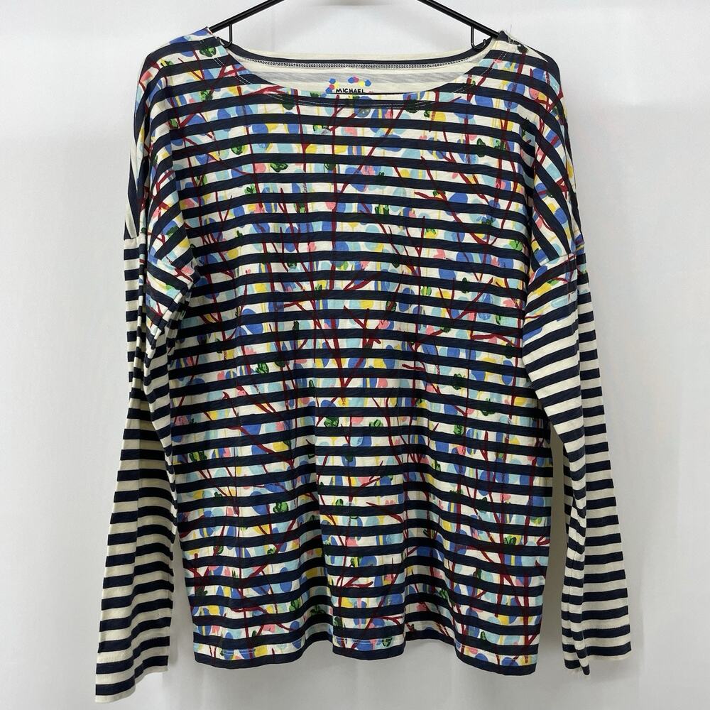 Michael De Feo J Crew Oversized Small Top Multicolor Wearable Art Blouse Striped
